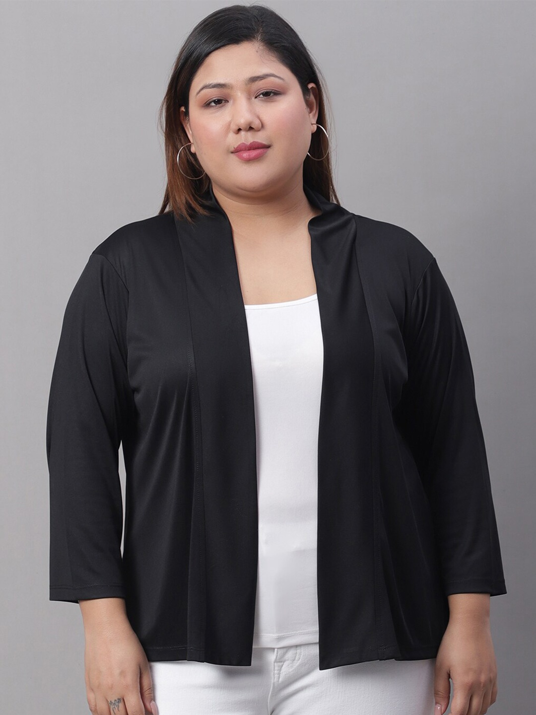 

Rute Plus Size Cotton Open Front Shrug, Black