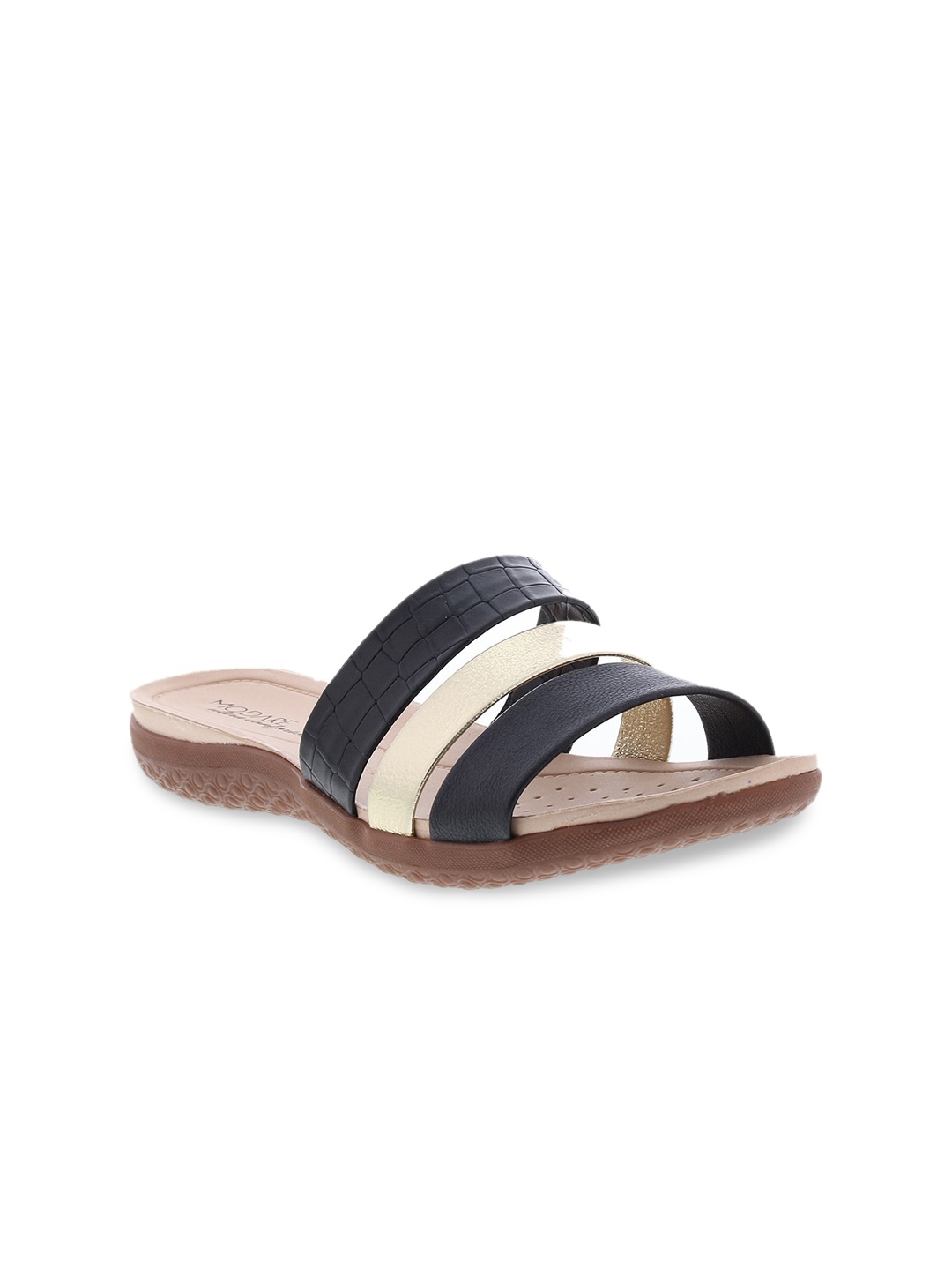 

MODARE Women Colourblocked Open Toe Flats, Black