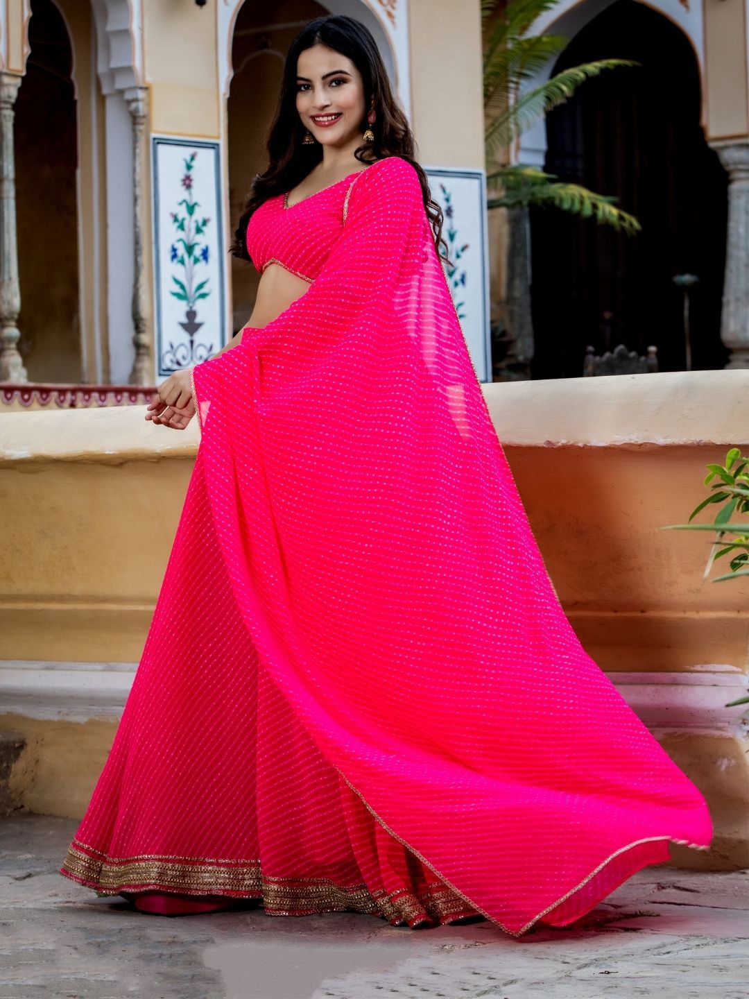 

HOUSE OF JAMOTI Bandhani Printed Ready To Wear Lehenga & Blouse With Dupatta, Pink