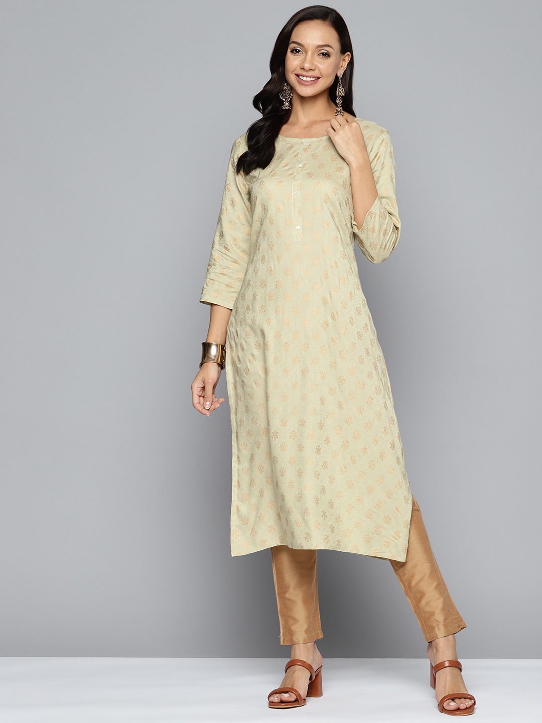 

HERE&NOW Ethnic Motifs Printed Kurta, Beige