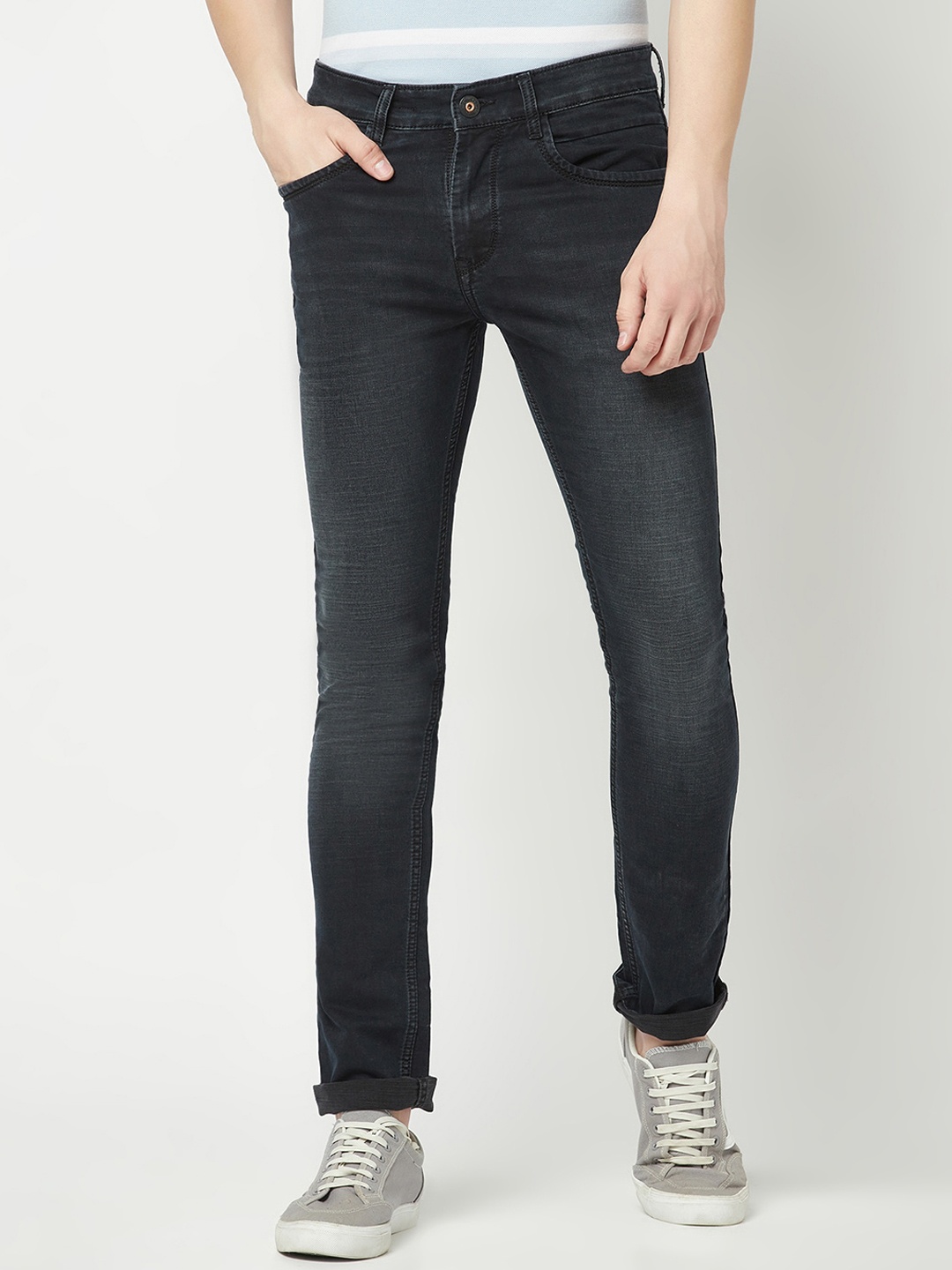 

Crimsoune Club Men Light Fade Stretchable Mid-Rise Comfort Jeans, Black