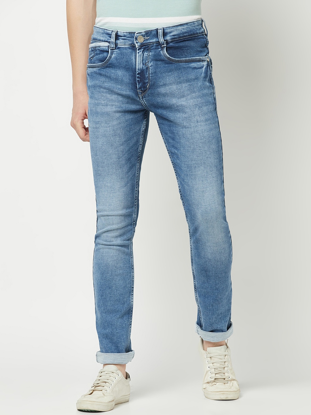 

Crimsoune Club Men Urban Slim Fit Heavy Fade Stretchable Jeans, Blue