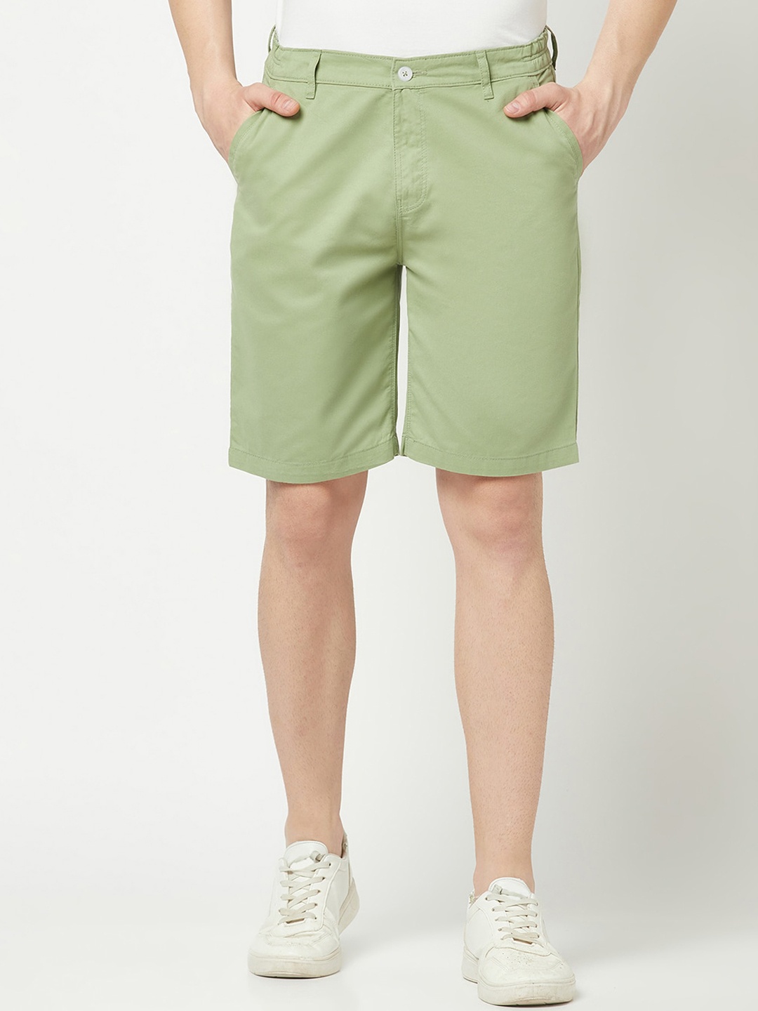 

Crimsoune Club Men Slim Fit Pure Cotton Chino Shorts, Green