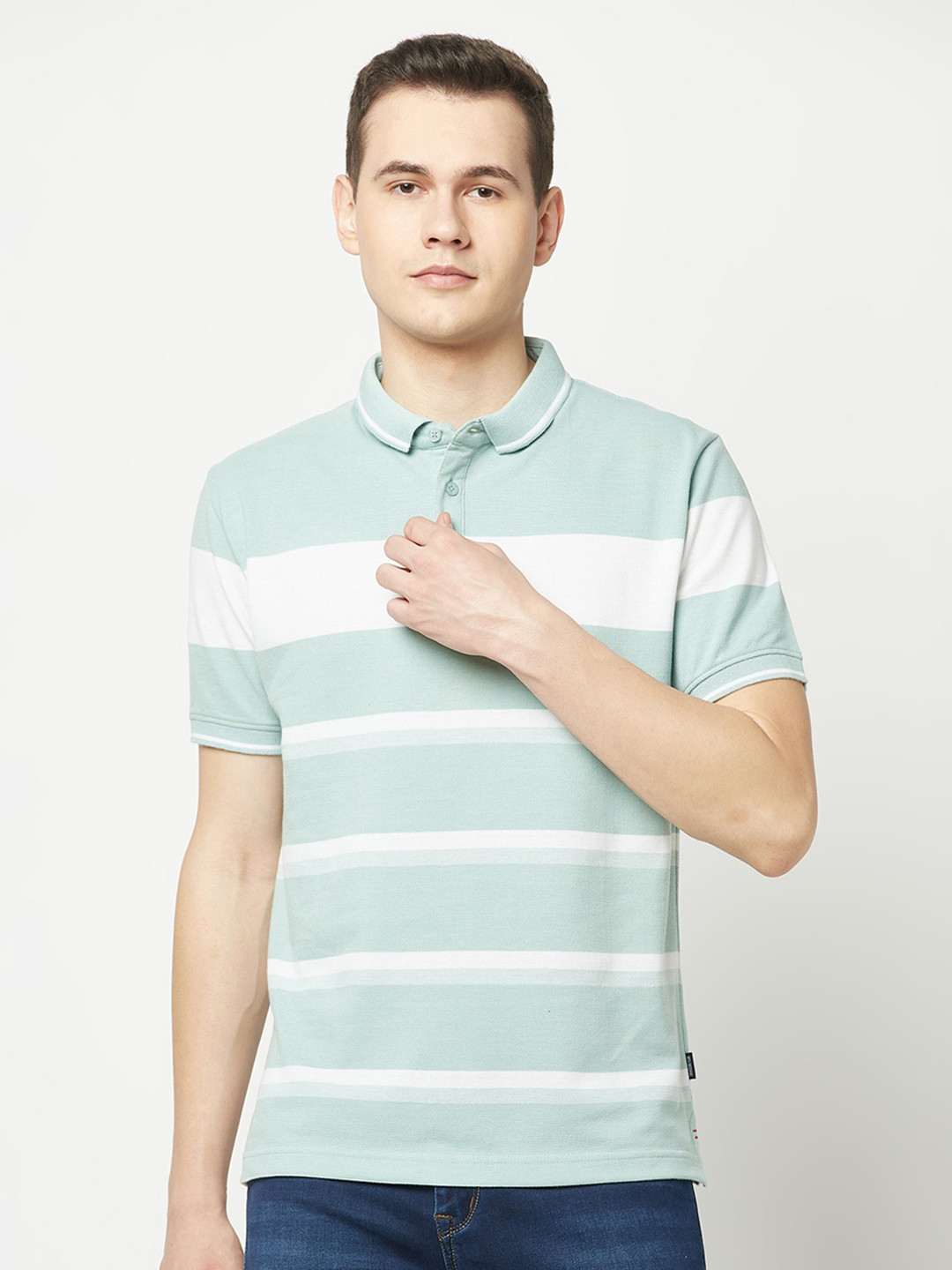 

Crimsoune Club Striped Polo Collar Slim Fit T-shirt, Green