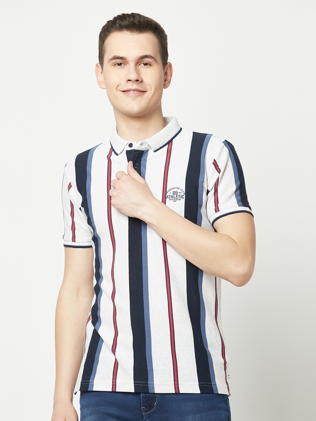 

Crimsoune Club Striped Polo Collar T-shirt, White