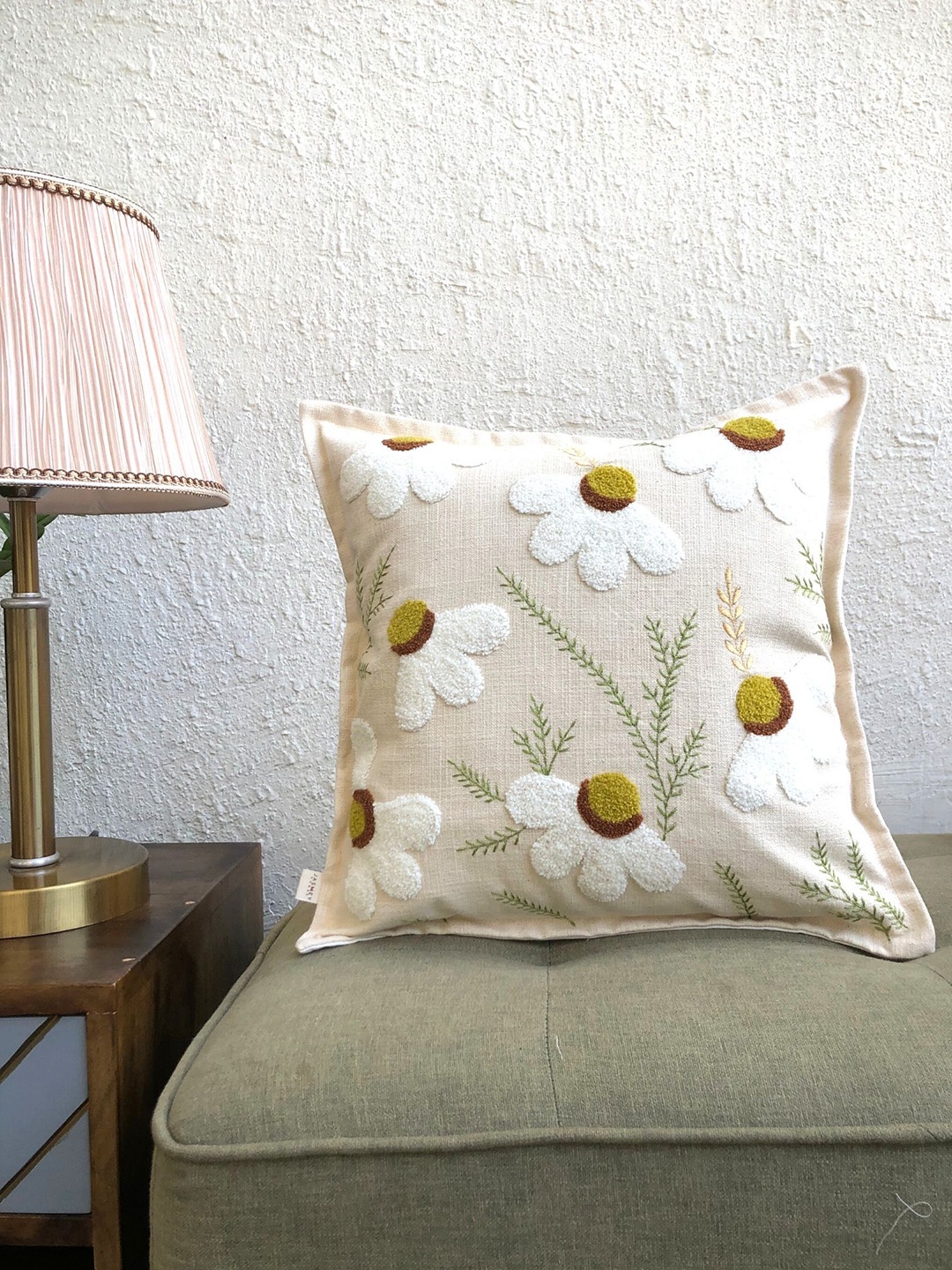 

JASMEY HOMES madhuban Khaki & Green Embroidered Square Cushion Cover