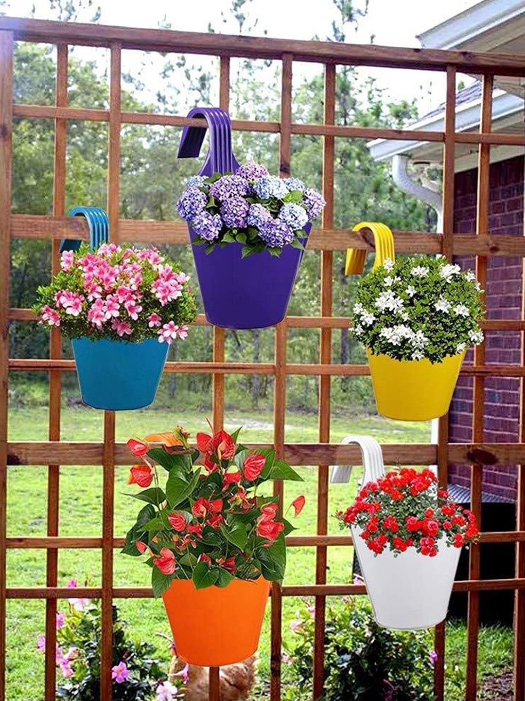 

Kuber Industries Green 5 Pieces Single Hook Planters