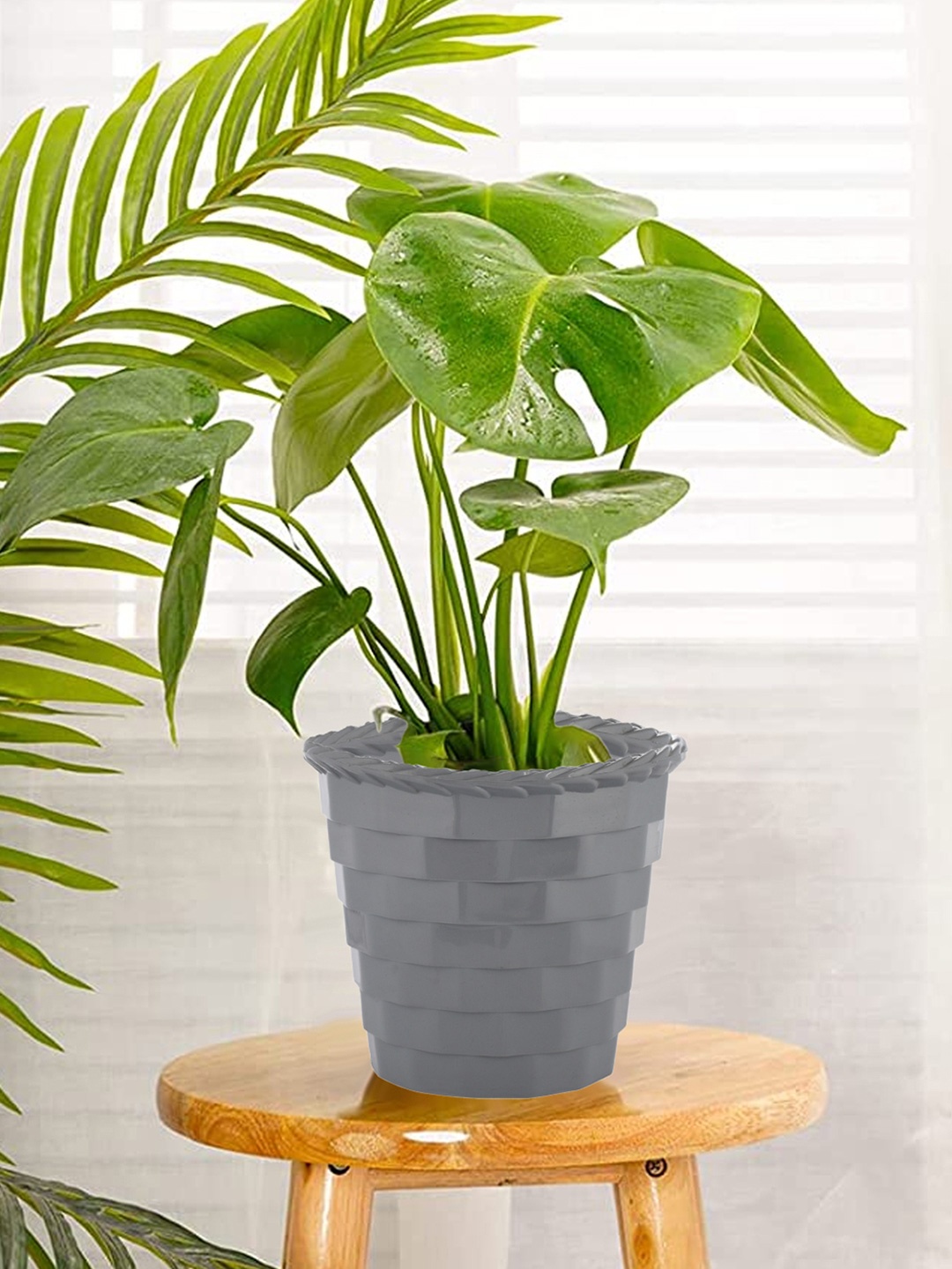 

Kuber Industries Pack of 3 Grey Textured Brick Flower Pot