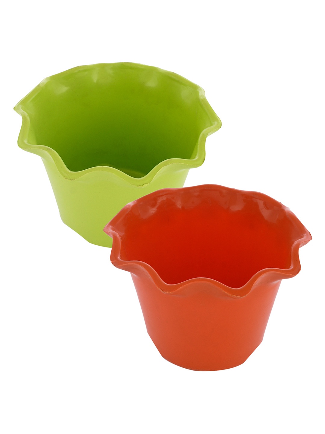 

Kuber Industries Pack of 2 Solid Blossom Flower Pot With Drain Holes, Green