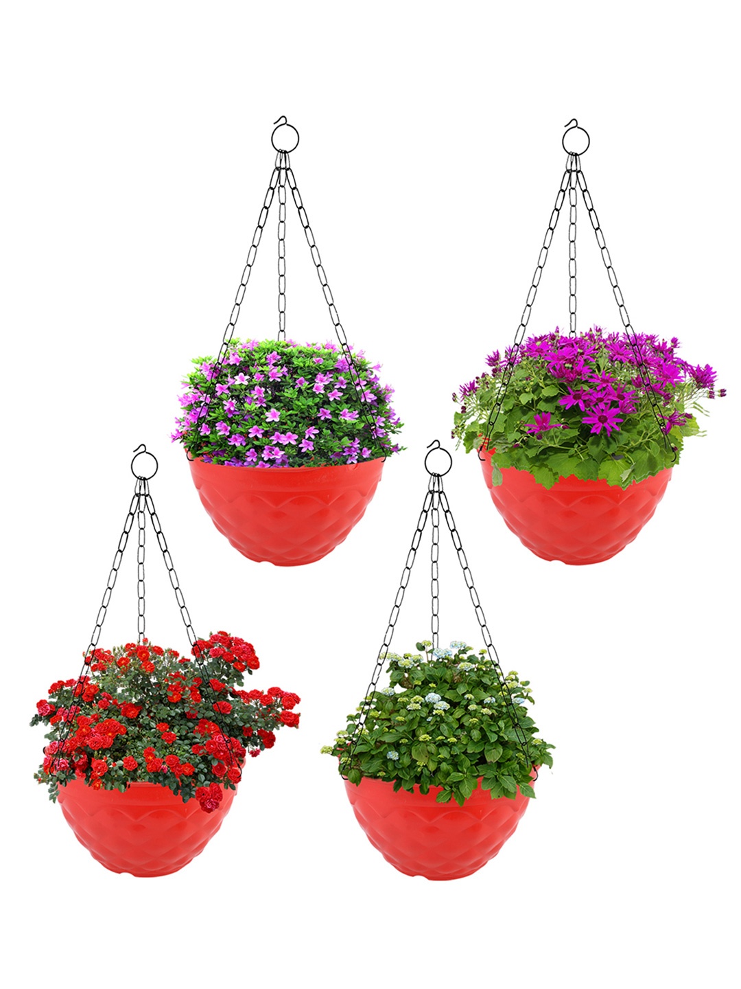 

Kuber Industries Pack of 4 Diamond Flower Pot with Chain, Red