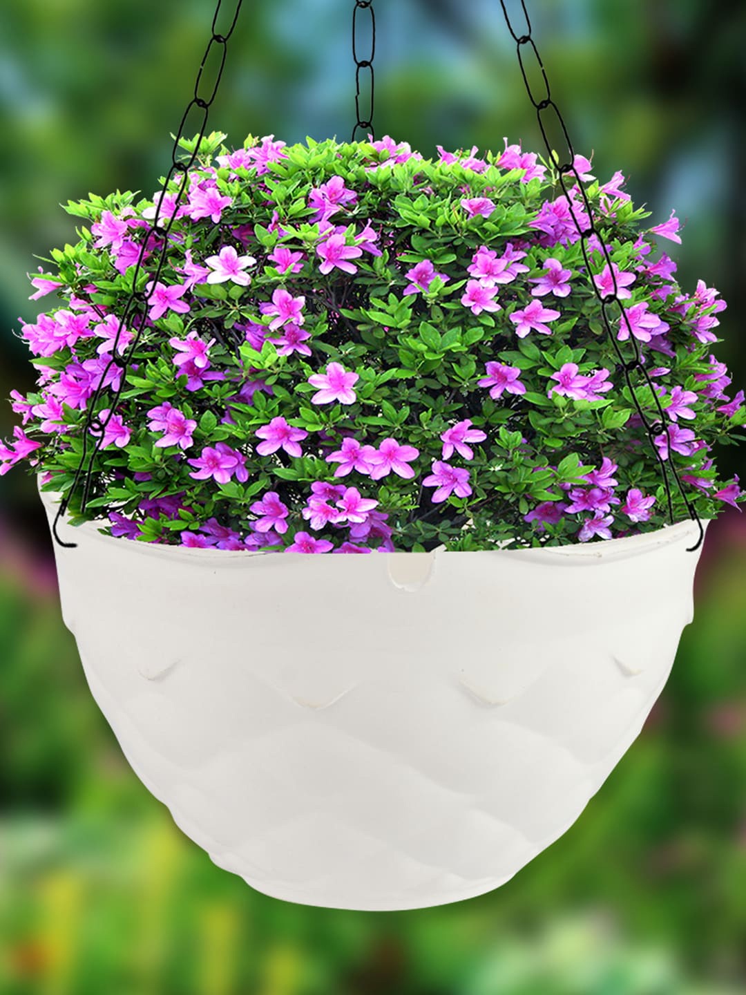 

Kuber Industries 3Pcs Diamond Flower Pot with Chain, White