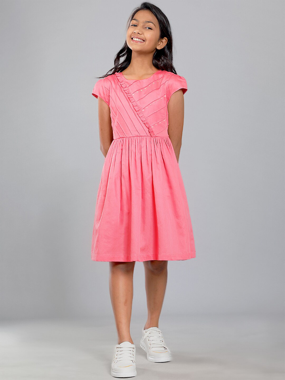 

CACA CINA Round Neck Satin Dress, Pink