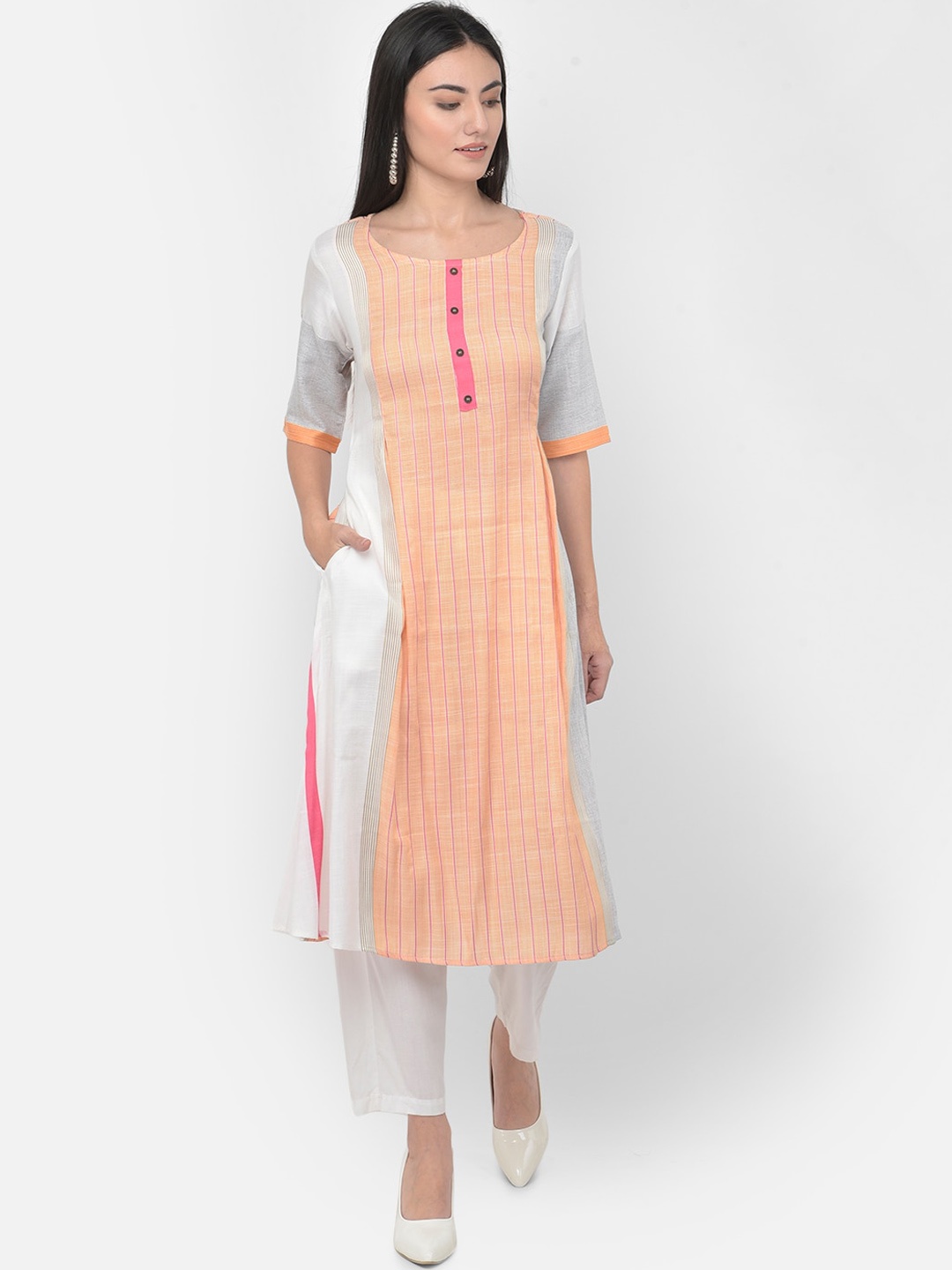 

Span Striped Printed Cotton Kurta, White