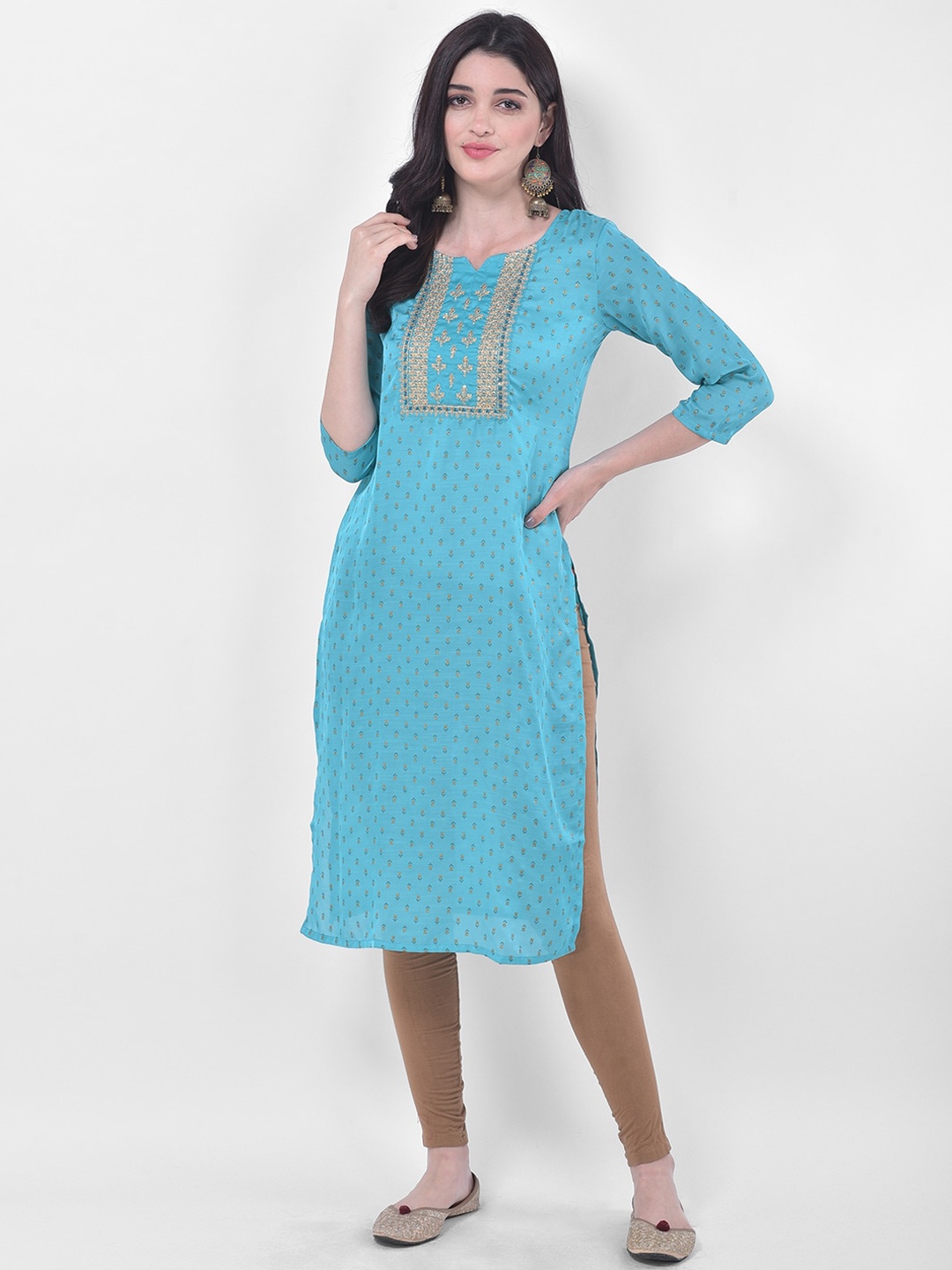 

Span Ethnic Motifs Printed Thread Work Silk Cotton Kurta, Blue