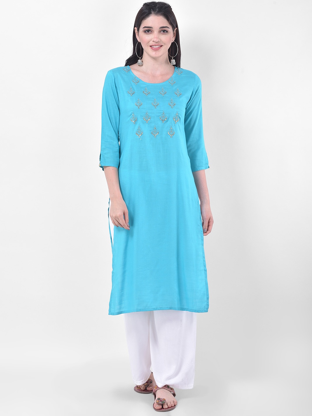 

Span Ethnic Motifs Embroidered Straight Kurta, Blue