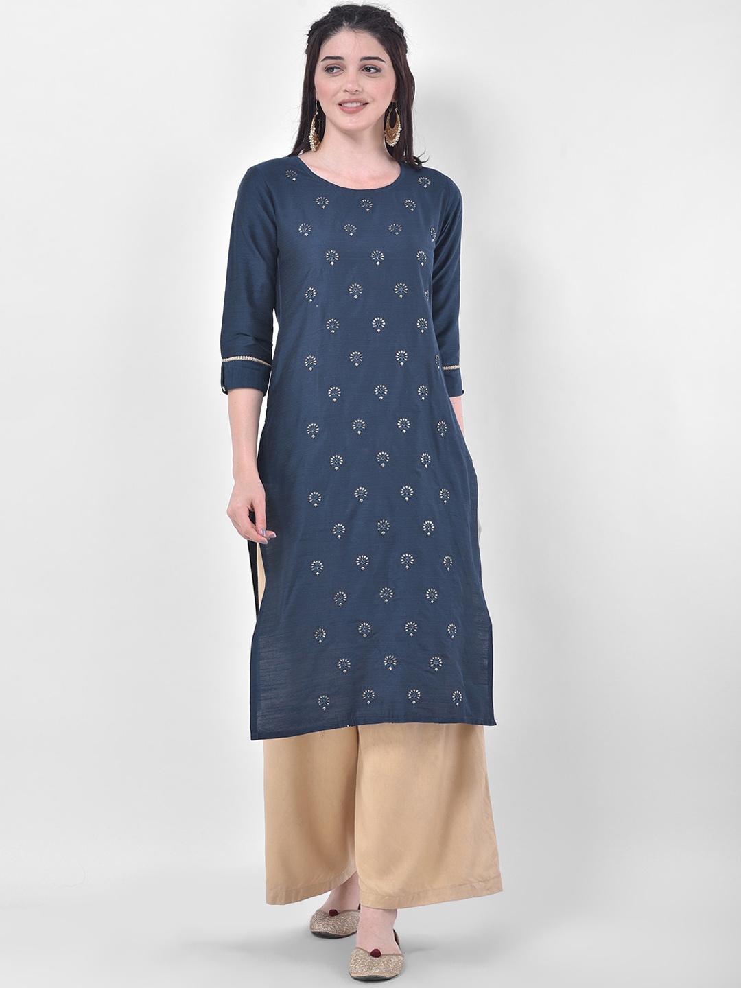 

Span Ethnic Motifs Embroidered Thread Work Silk Cotton Kurta, Blue