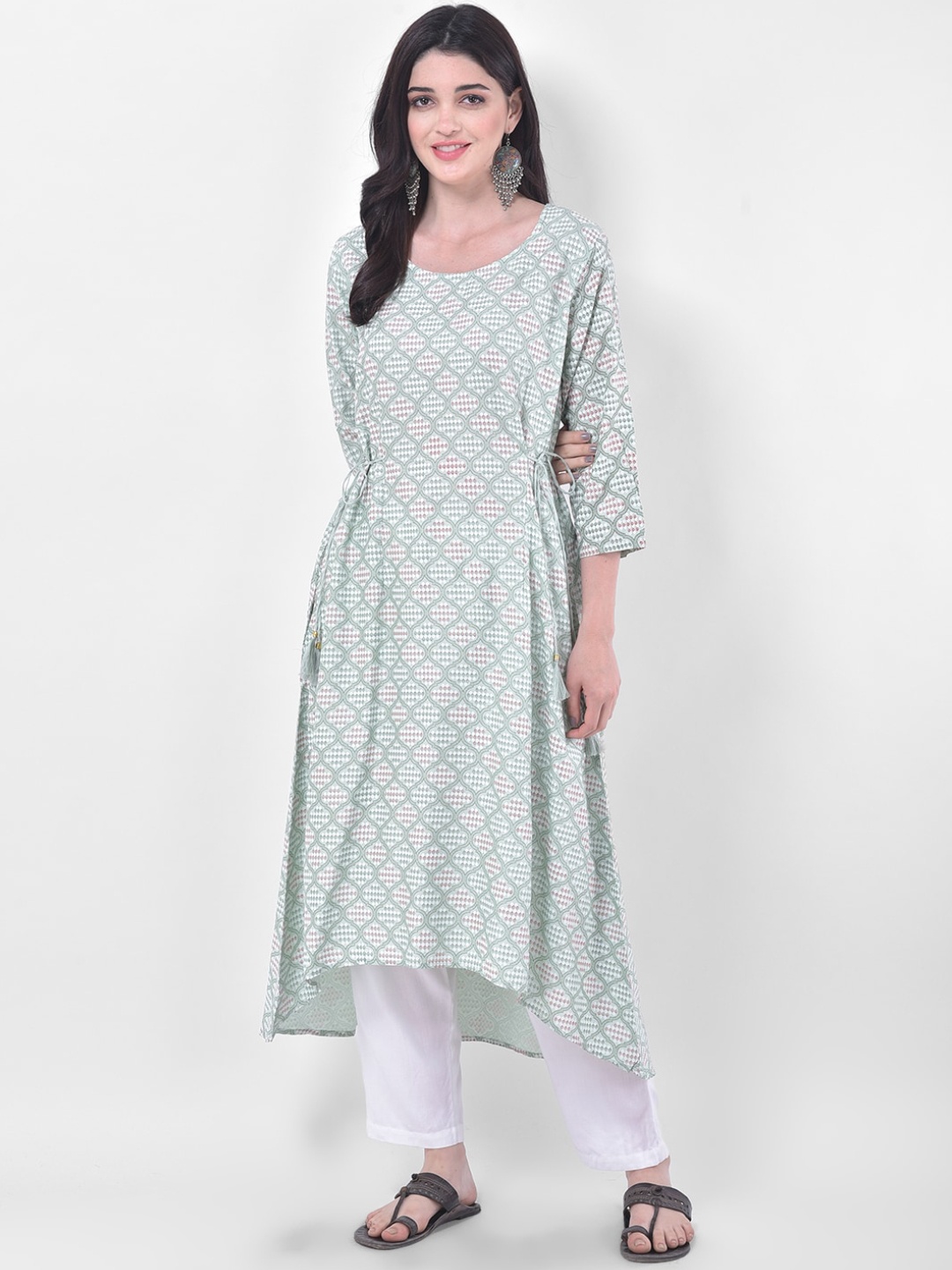 

Span Ethnic Motifs Printed Pure Cotton Kurta, Green