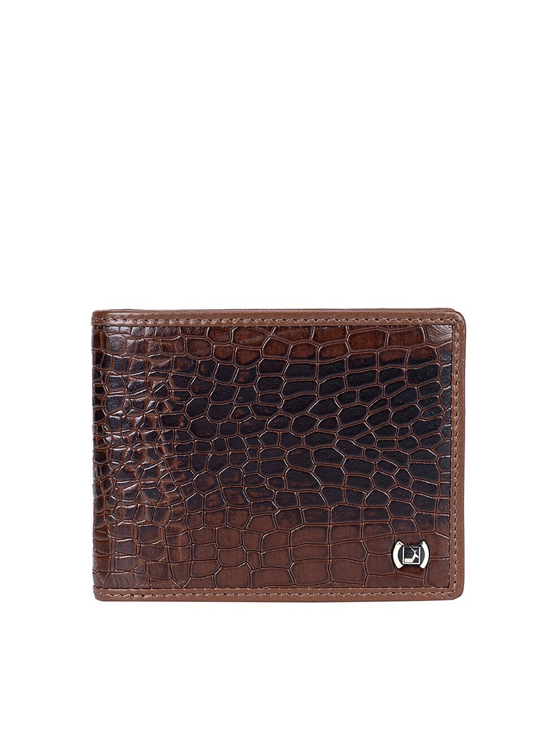 

Da Milano Men Textured Leather Two Fold Non Detachable Flap Wallet, Brown