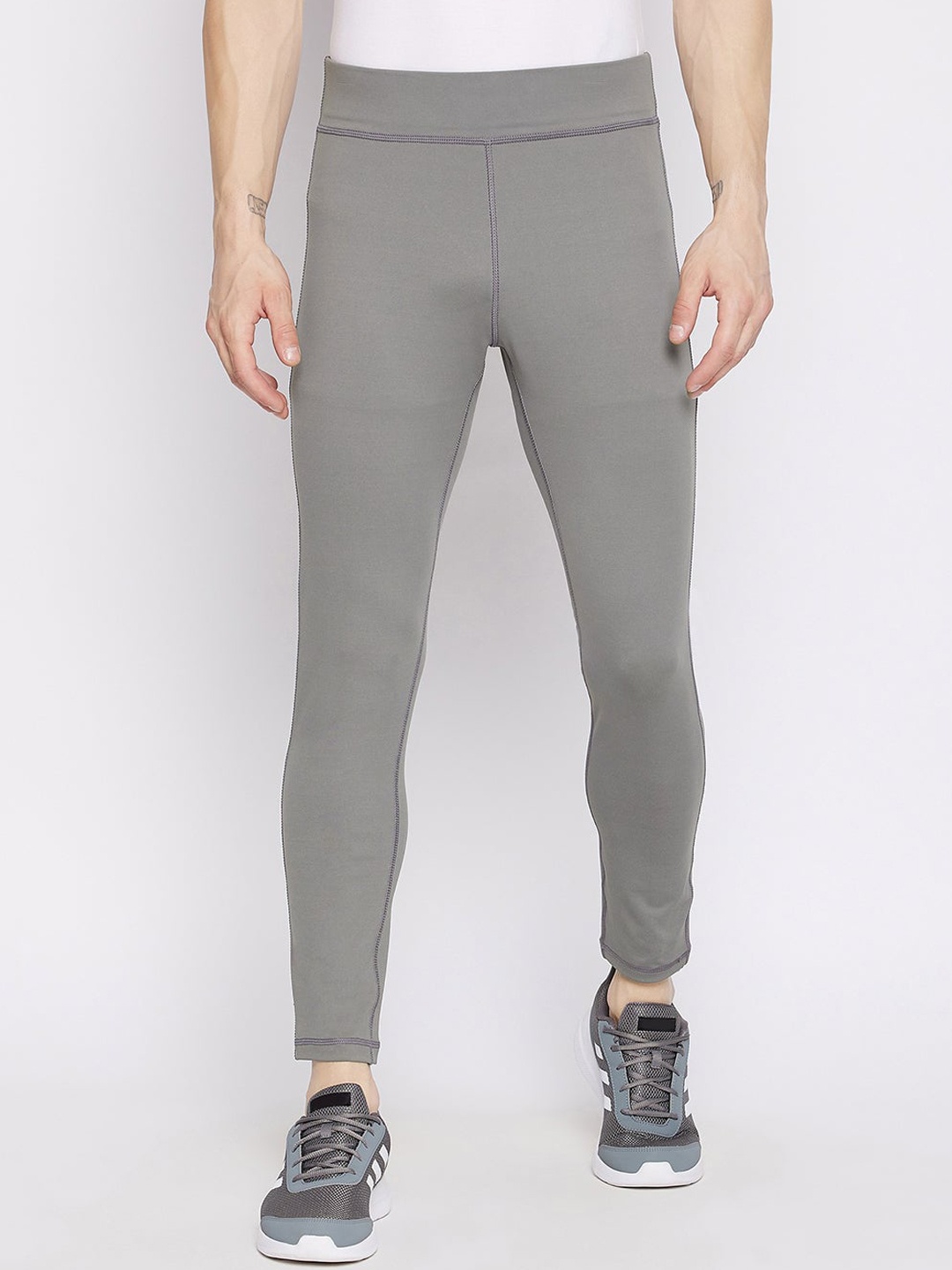 

JUMP USA Men Anti-Microbial Mid-Rise Rapid Dry Ankle Length Active Wear Tights, Grey