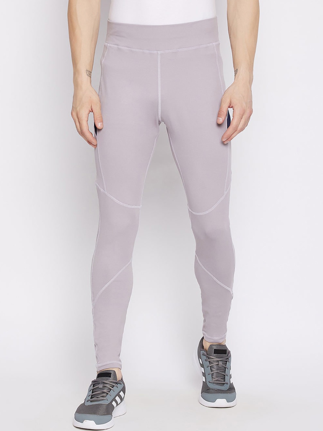

JUMP USA Men Anti-Microbial Mid-Rise Rapid Dry Ankle Length Active Wear Tights, Grey
