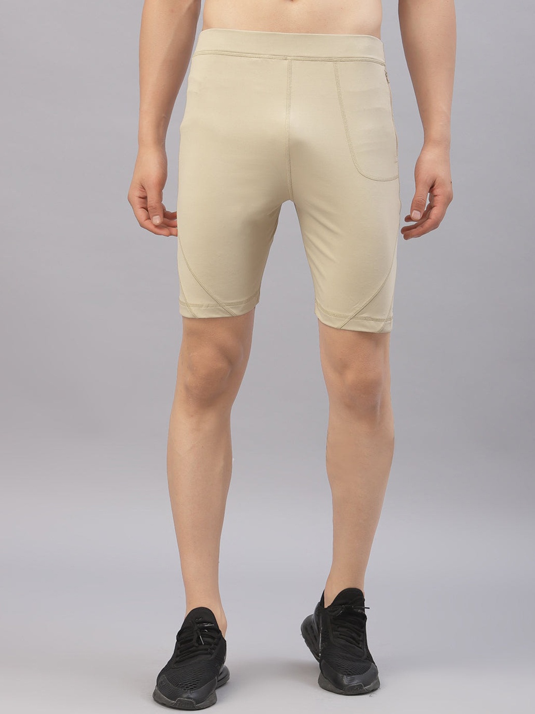 

JUMP USA Men Mid-Rise Rapid Dry-Fit Sports Short Tights, Beige