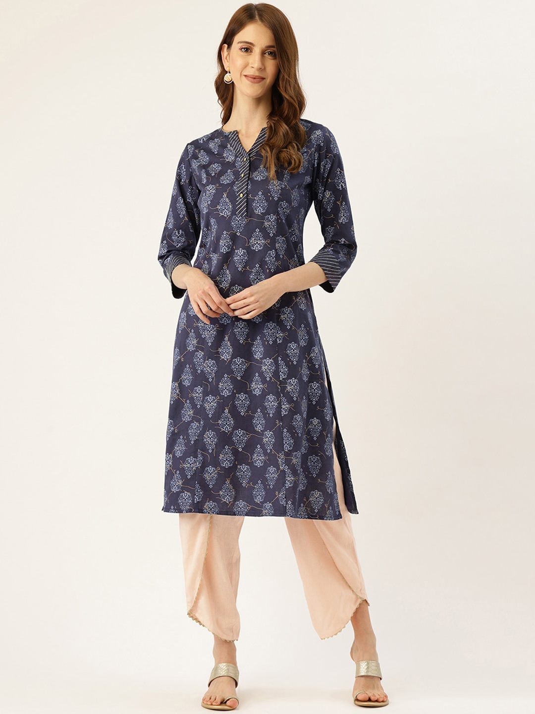 

DIVA WALK Ethnic Motifs Printed Kurta, Navy blue