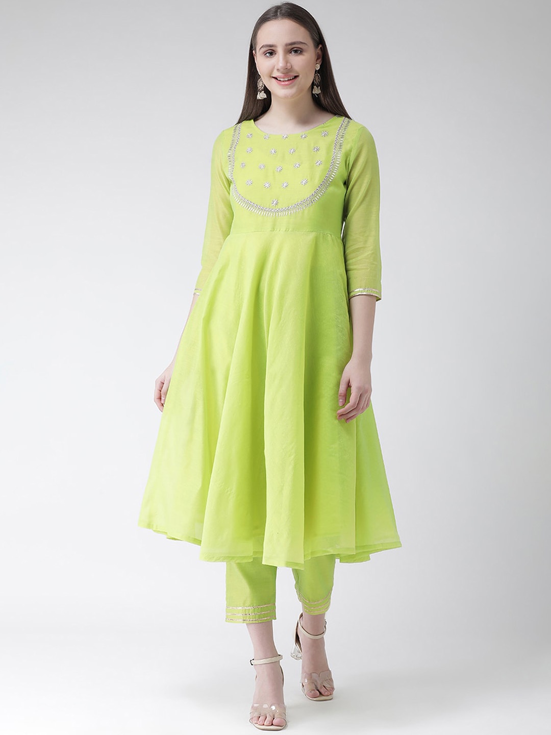 

DIVA WALK Yoke Design Zari Detail Chanderi Silk Anarkali Kurta, Green