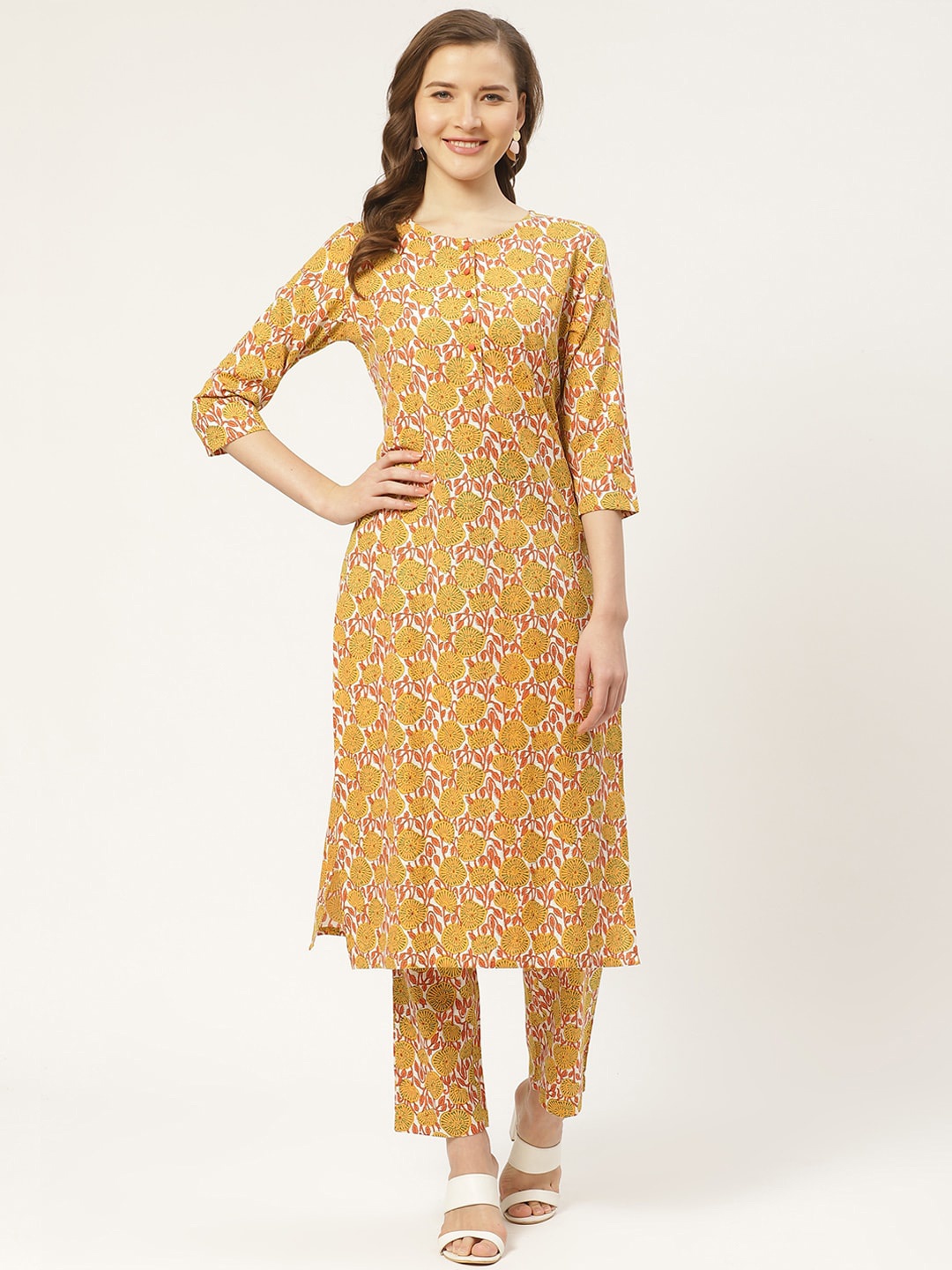 

DIVA WALK Floral Printed Straight Cotton Kurta, Off white