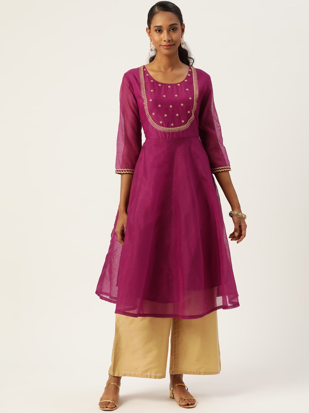 

DIVA WALK Yoke Design Chanderi Silk Anarkali Kurta, Purple