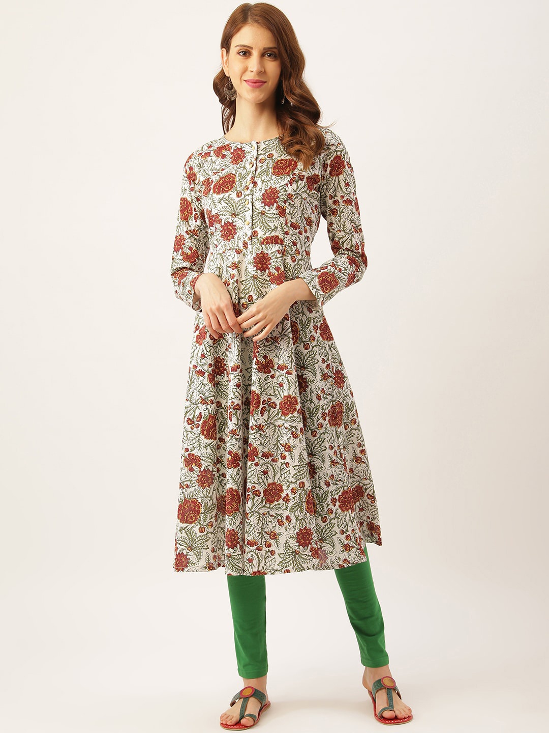 

DIVA WALK Floral Printed Pure Cotton Anarkali Kurta, Maroon