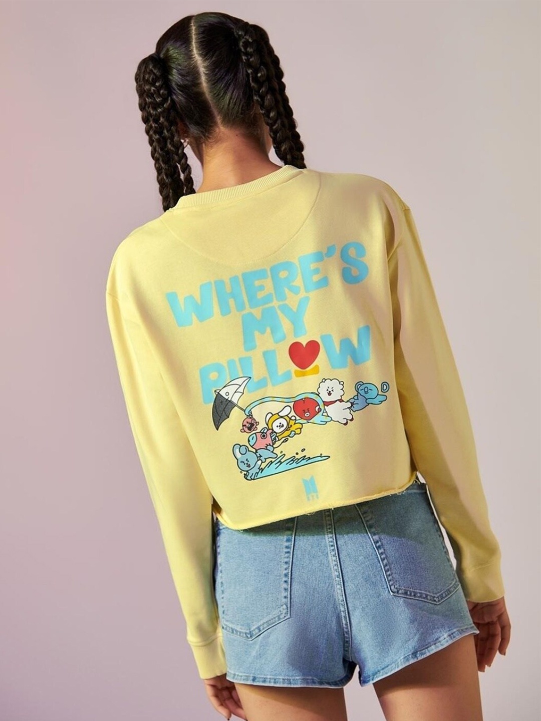 

Bewakoof Women Printed Cotton Oversized Sweatshirt, Yellow