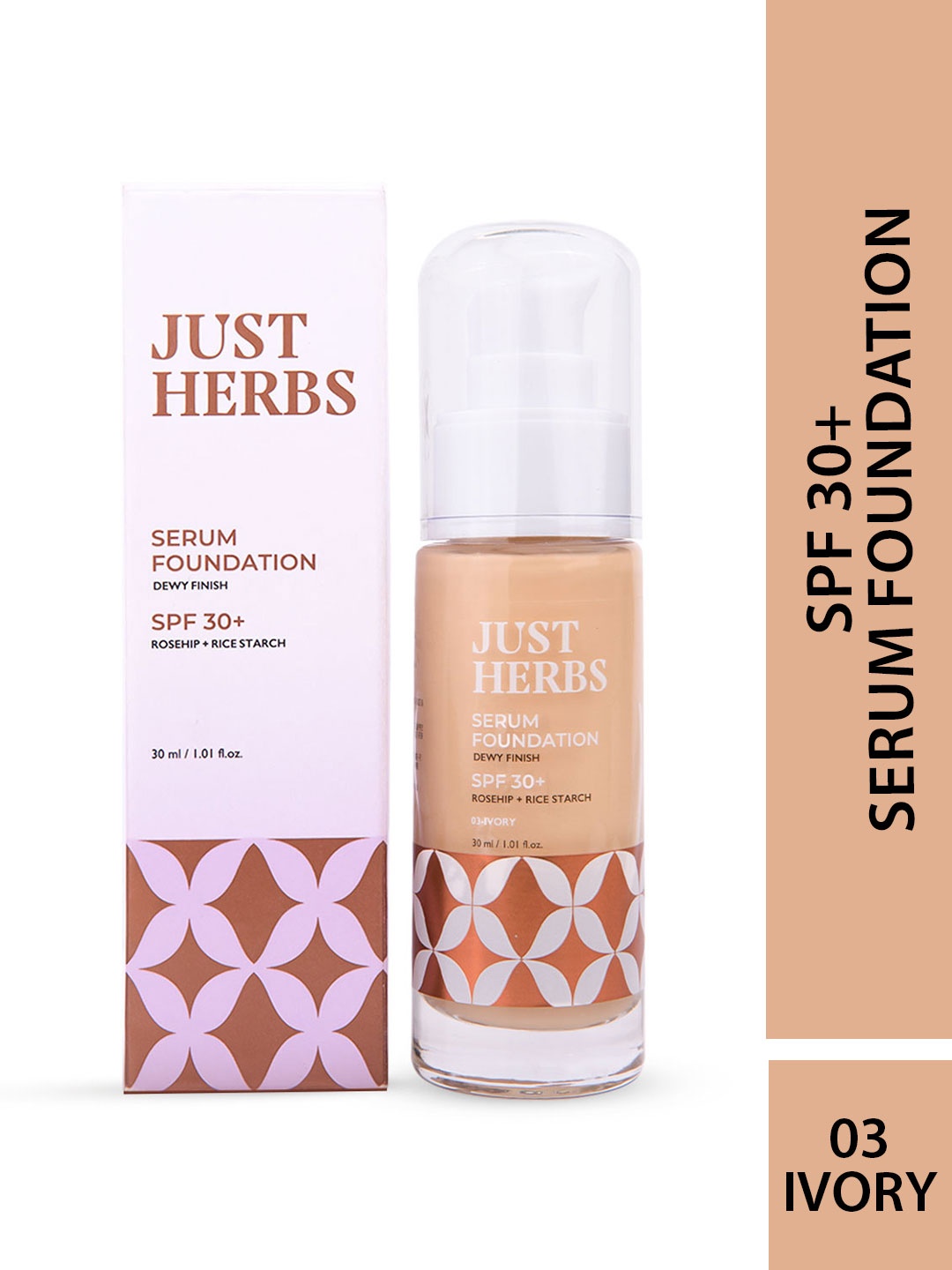 

Just Herbs Dewy Finish SPF30 Serum Foundation with Rosehip & Rice Starch 30g - Ivory 03, Beige