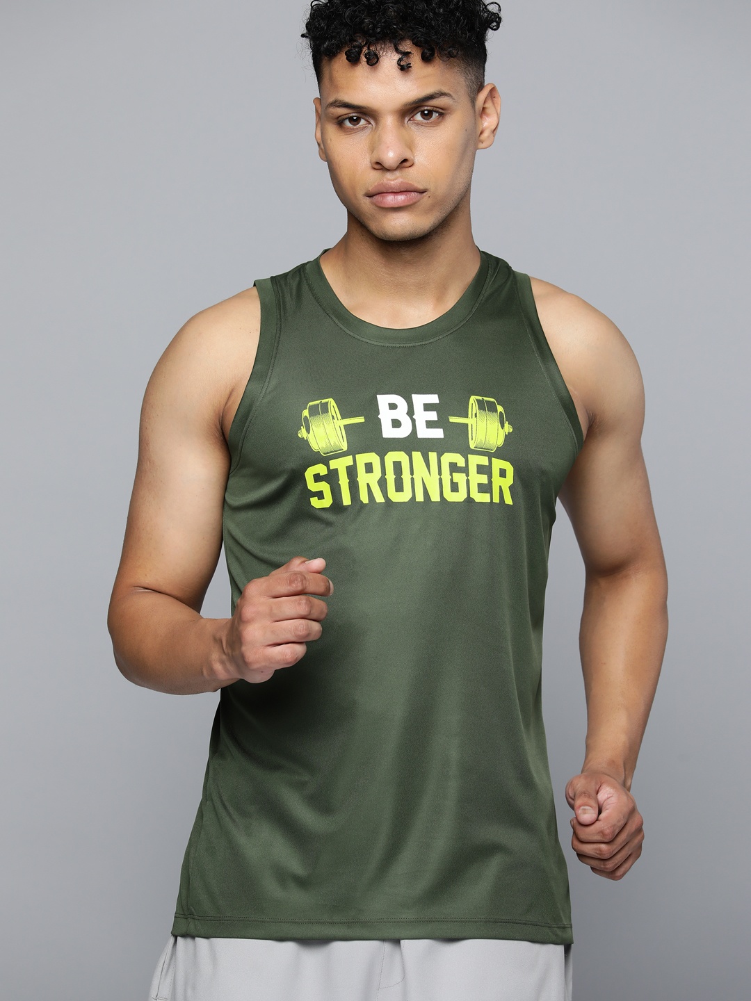 

HRX by Hrithik Roshan Typography Printed Training or Gym T-shirt, Olive