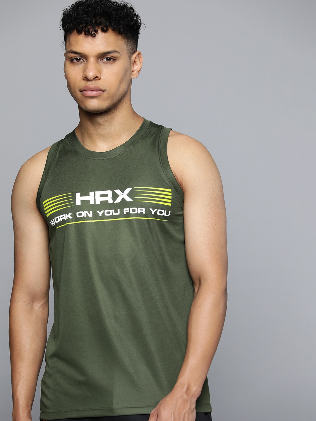 

HRX by Hrithik Roshan Printed Rapid-Dry Training or Gym T-shirt, Olive