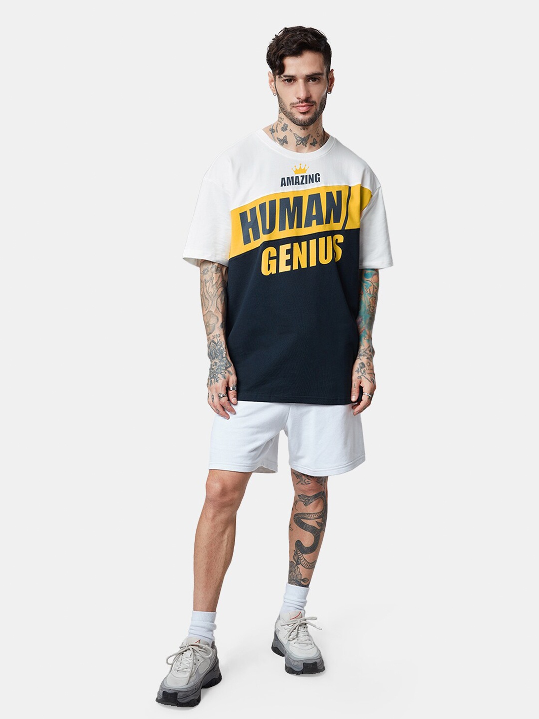 

The Souled Store Typography Printed Pure Cotton Oversized T-Shirt, Navy blue