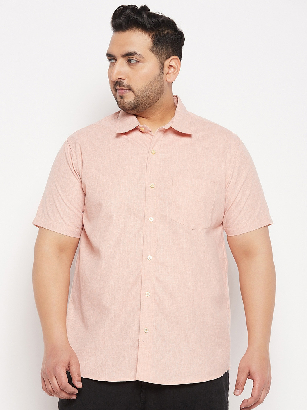 

bigbanana Plus Size Spread Collar Pure Cotton Casual Shirt, Peach