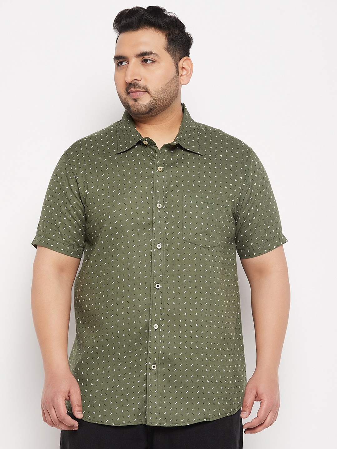 

bigbanana Plus Size Micro Ditsy Printed Pure Cotton Casual Shirt, Green