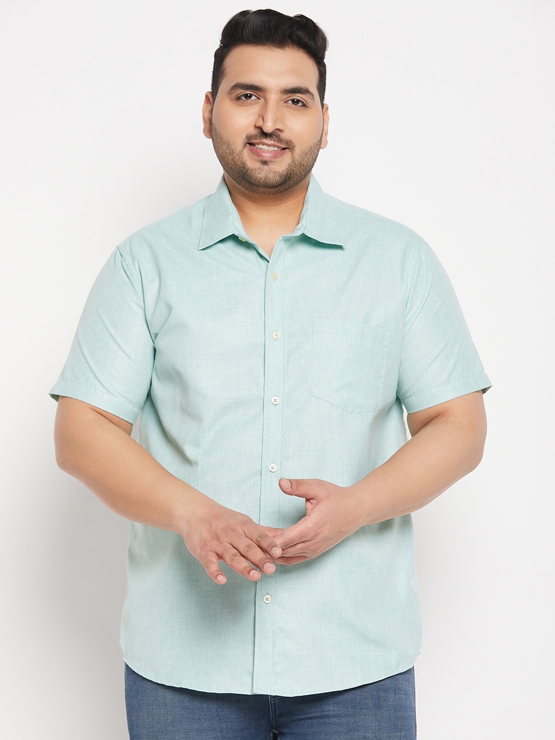 

bigbanana Plus Size Spread Collar Pure Cotton Casual Shirt, Green