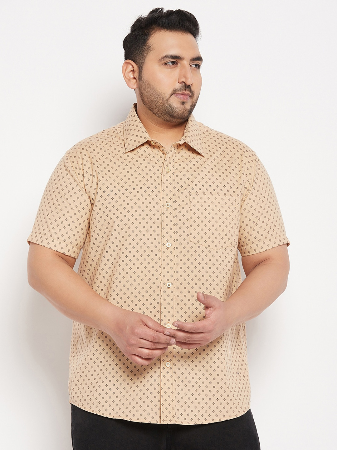 

bigbanana Plus Size Micro Ditsy Printed Pure Cotton Casual Shirt, Beige