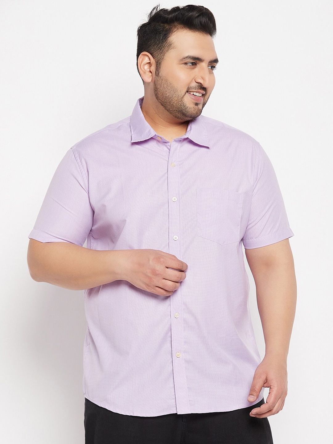 

bigbanana Plus Size Horizontal Striped Pure Cotton Casual Shirt, Purple