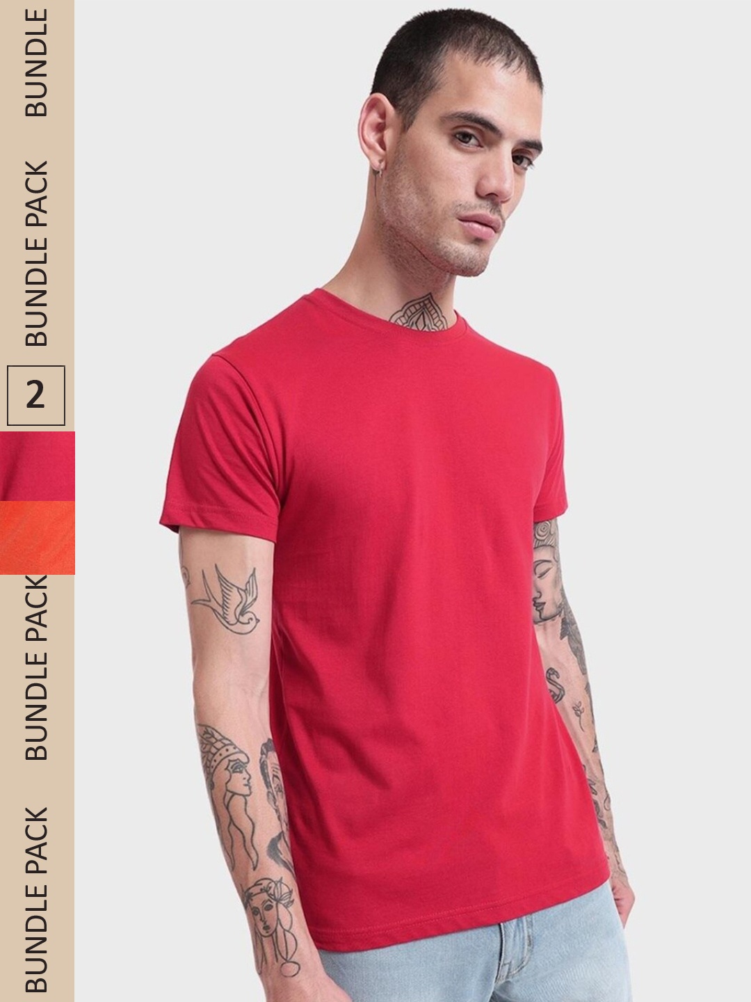 

Bewakoof Pack Of 2 Short Sleeves Cotton T-shirts, Red