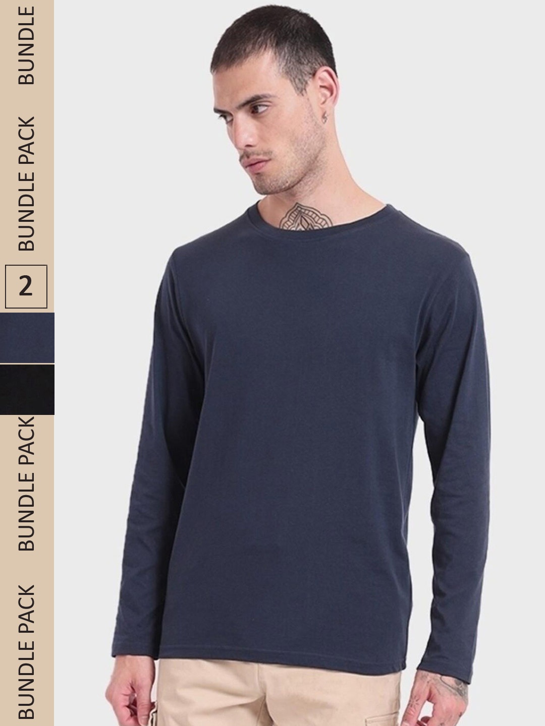 

Bewakoof Pack of 2 Long Sleeve Cotton T-shirt, Navy blue