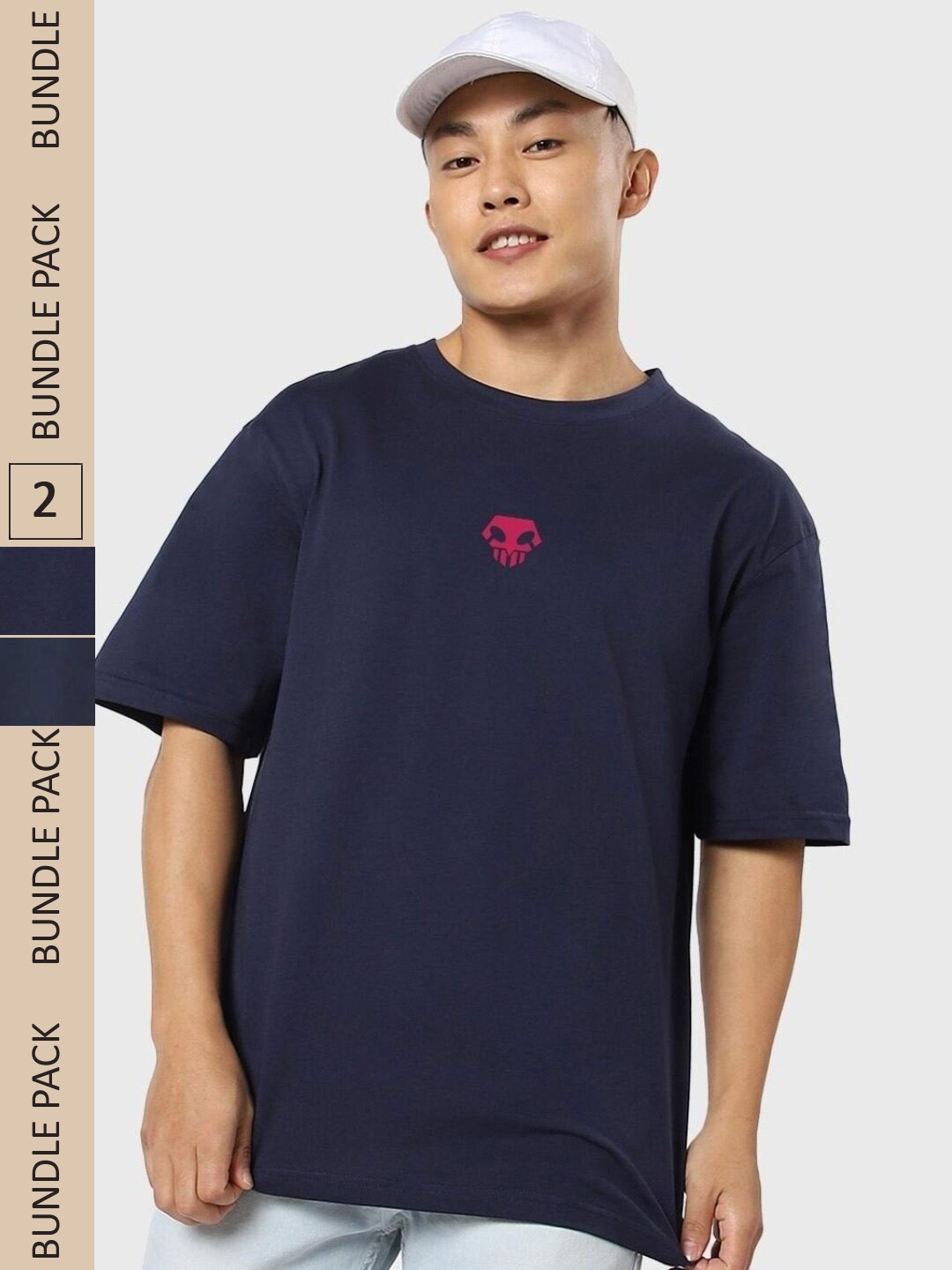 Bewakoof Pack of 2 Graphic Printed Oversized Cotton T-shirt, Blue