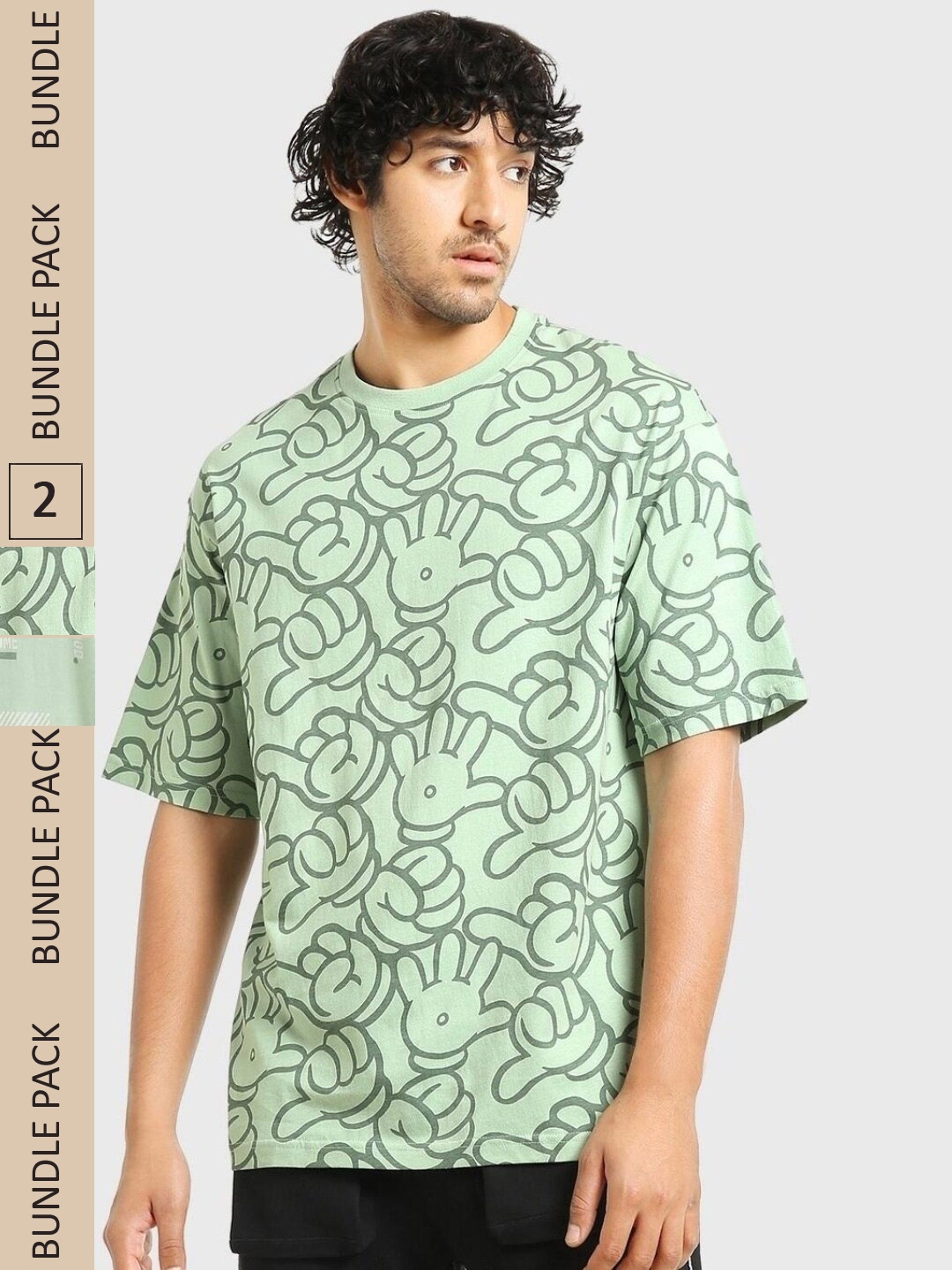 

Bewakoof Pack Of 2 Printed Loose Cotton T-shirt, Green