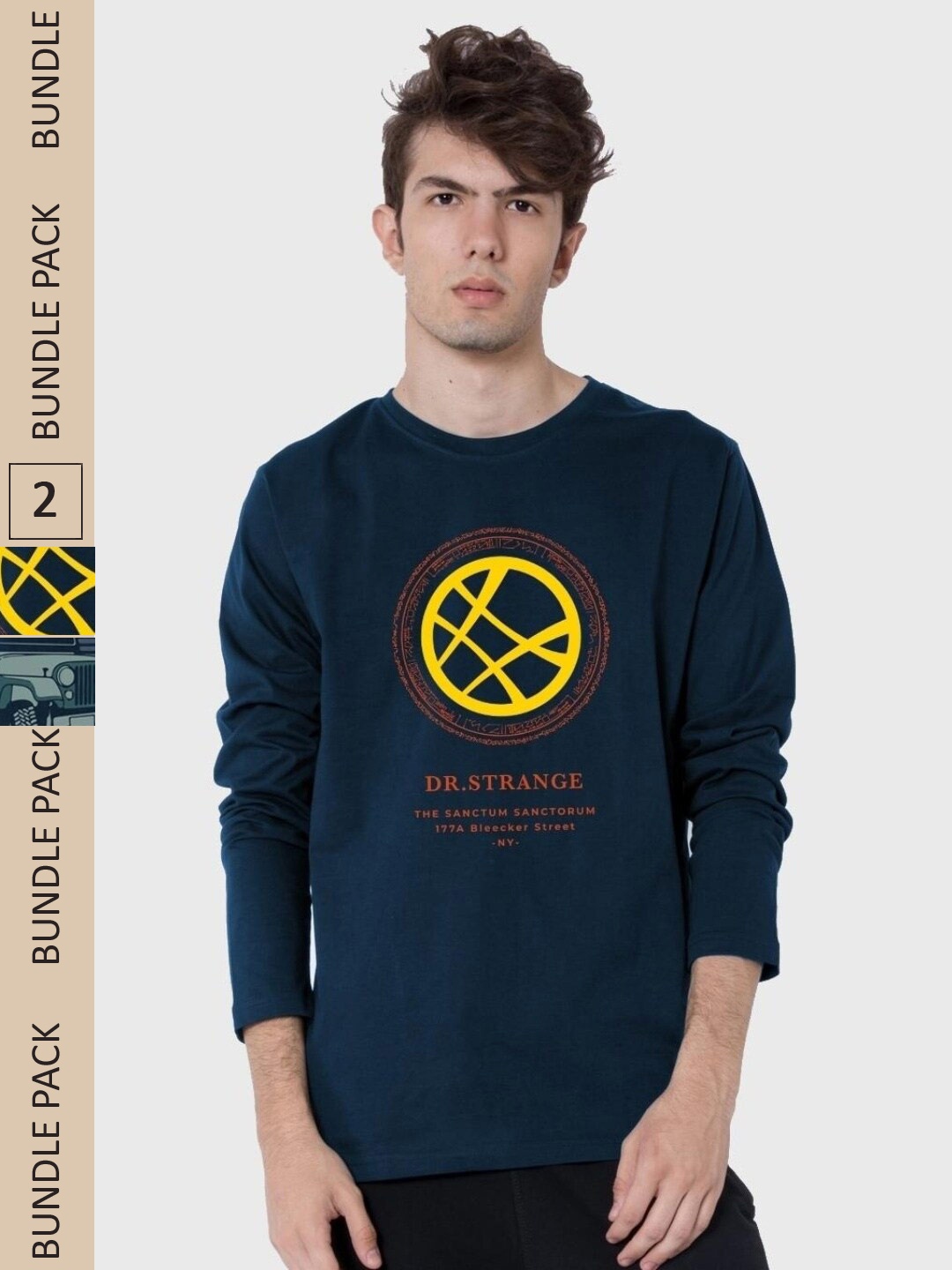 

Bewakoof Navy Blue & Yellow Pack Of 2 Graphic Printed Cotton T-shirt