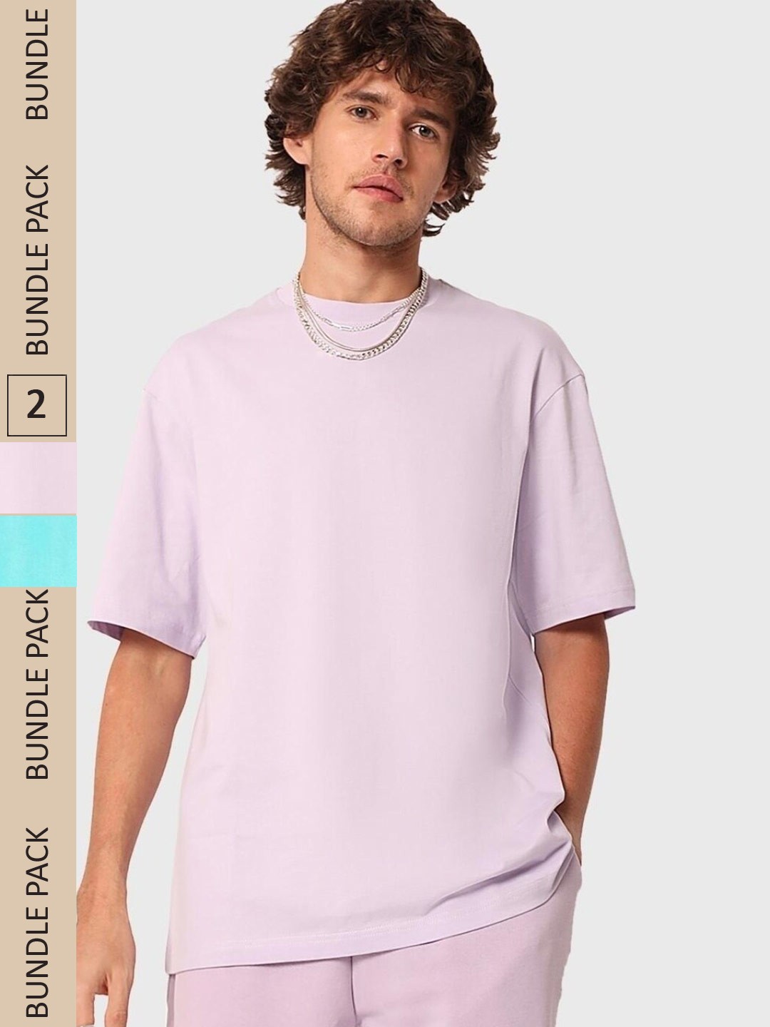 

Bewakoof Pack Of 2 Round Neck Oversize T-shirt, Lavender