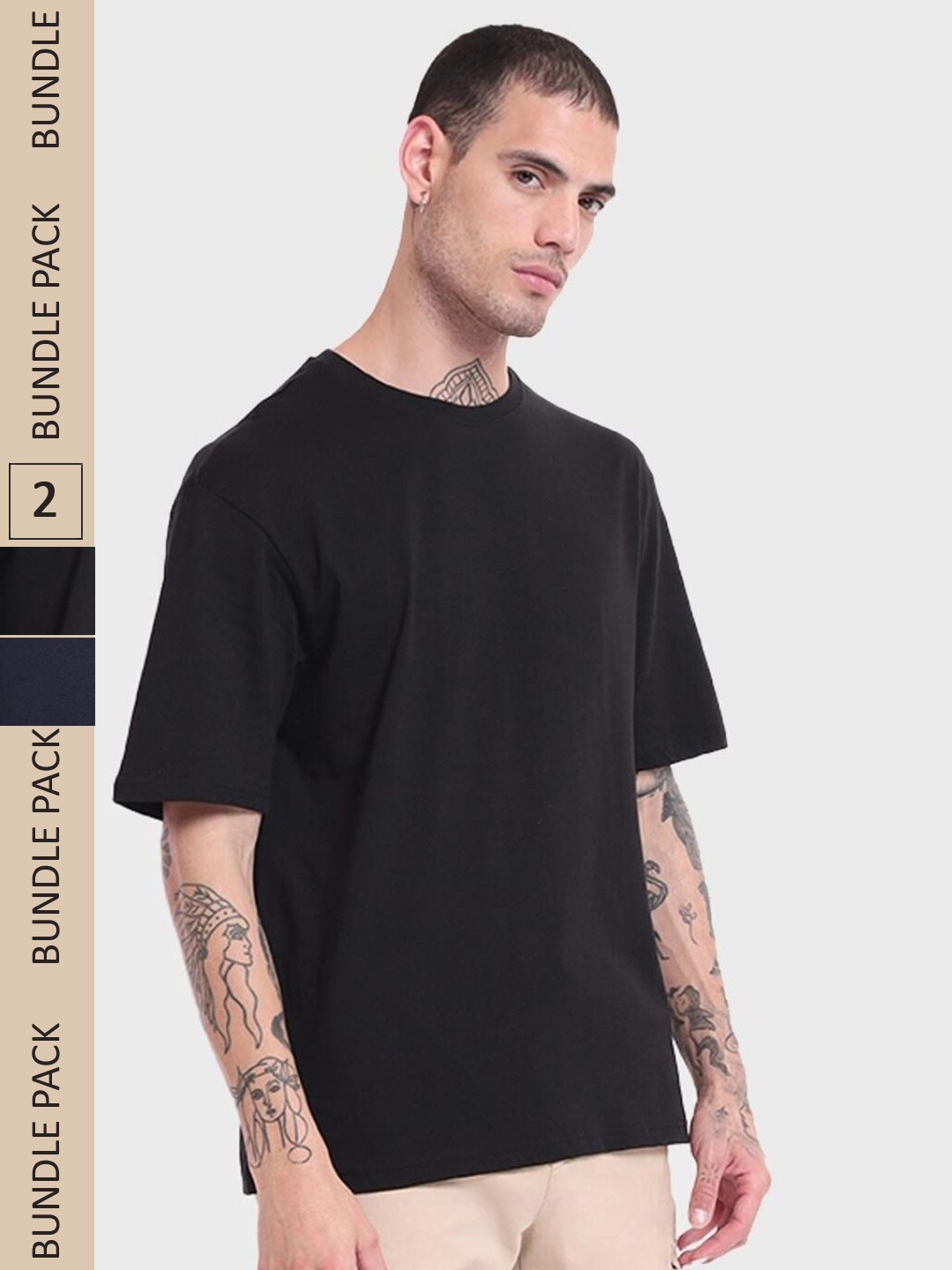 

Bewakoof Pack Of 2 Round Neck Oversized T-shirt, Black