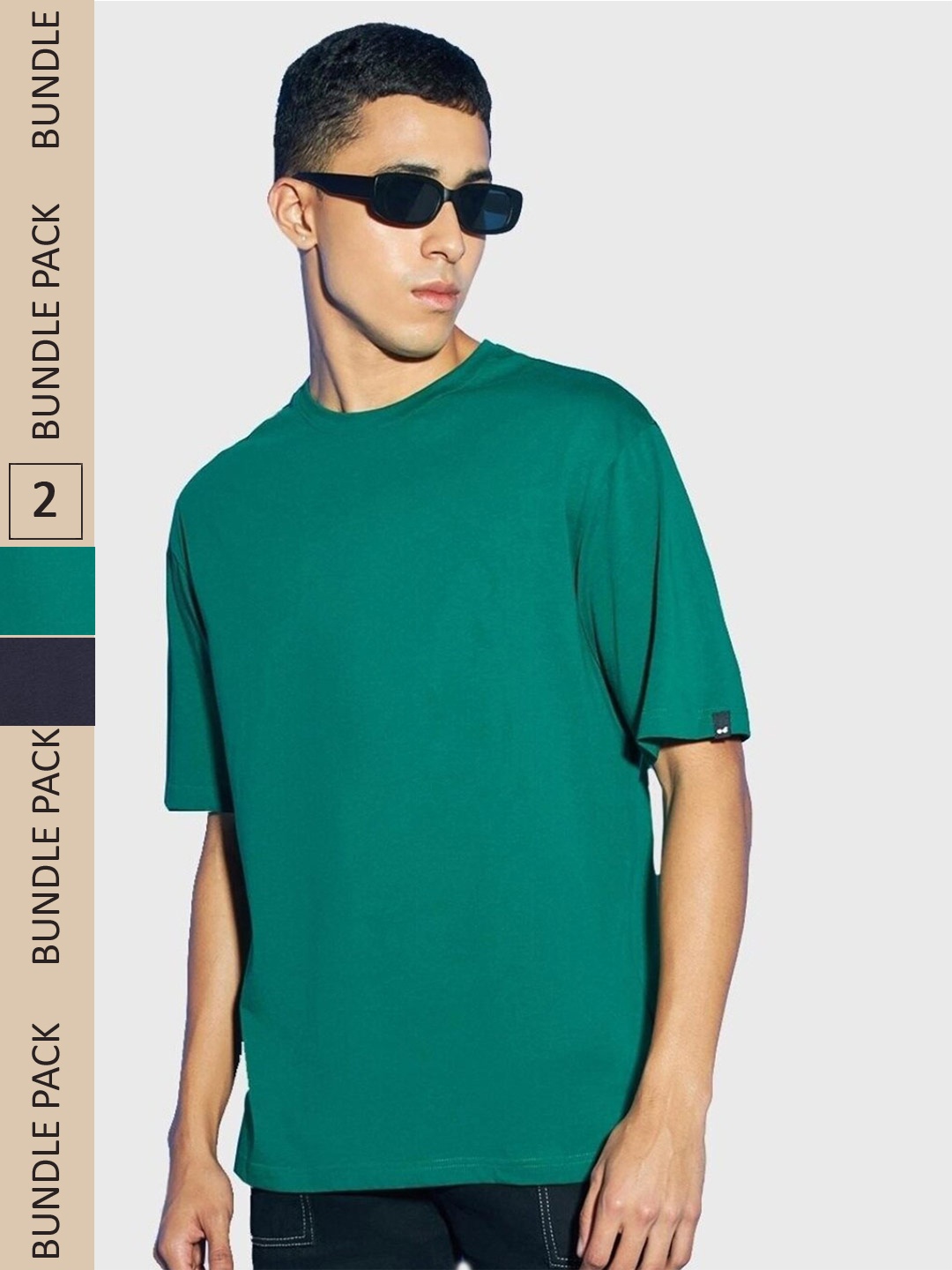 

Bewakoof Pack Of 2 Round Neck Oversize T-shirt, Green