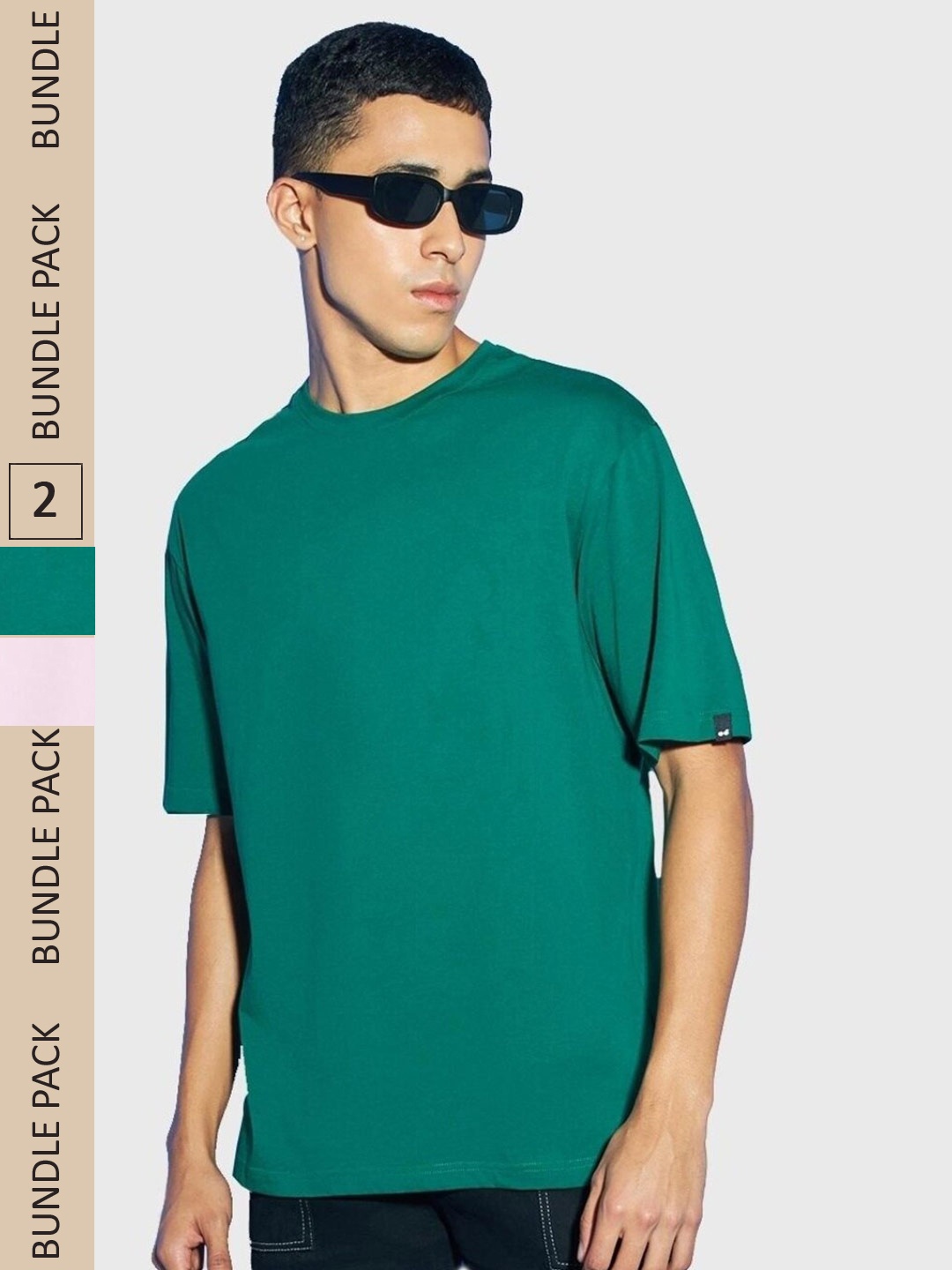 

Bewakoof Pack Of 2 Round Neck Oversize T-shirt, Green