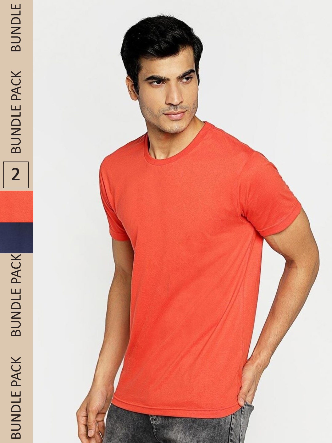 

Bewakoof Pack Of 2 Round Neck Cotton T-shirt, Blue